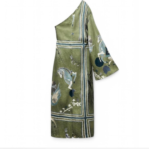 Zara Asymmetrical Olive green dress COLLECTION PRINTED bloggers collection - Picture 6 of 15